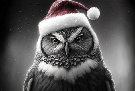 Premium Photo A Drawing Of An Owl Wearing A Santa Hat