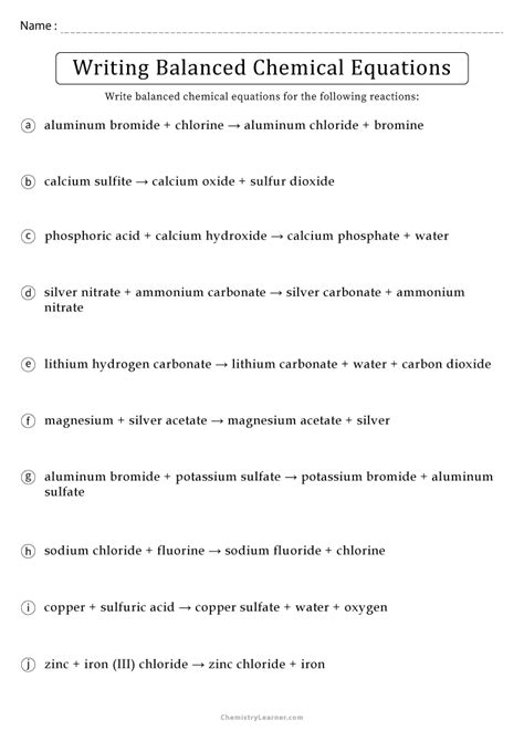 Writing Word And Skeleton Equations Worksheet Answers Tessshebaylo