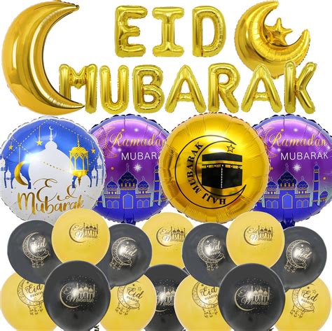 MEZHEN Ballons Eid Mubarak Decoration Ballon En Latex Lune Ballons Foil