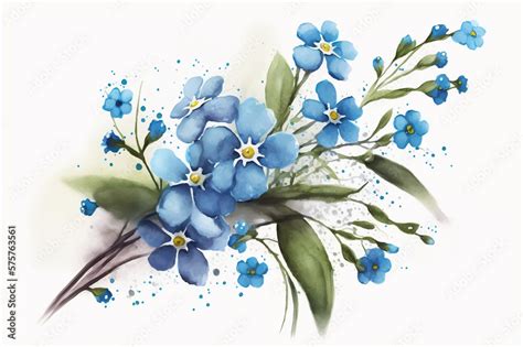 Watercolor Drawing Of A Small Bouquet Of Forget Me Not Flowers Ai Generated Illustration Stock