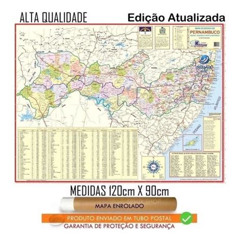 Mapa Estado De Pernambuco Atualizado Enrolado Postal Tubo em Promoção