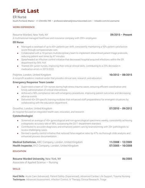 Er Nurse Resume Examples For 2025 Resume Worded