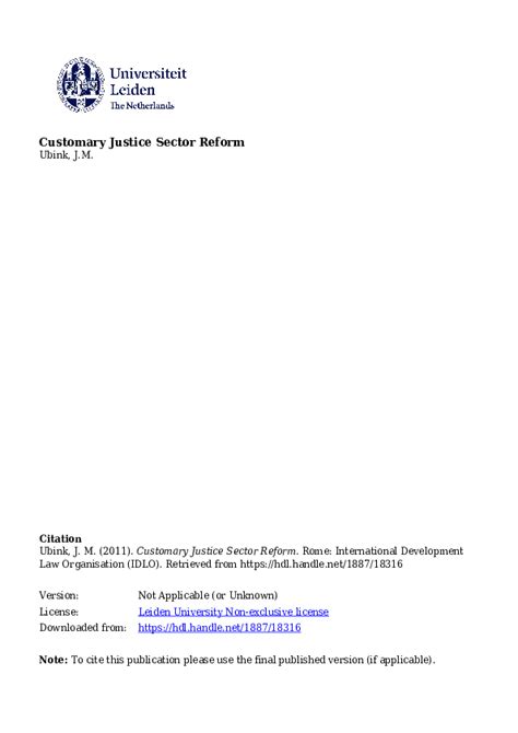 Pdf Customary Justice Sector Reform Janine Ubink