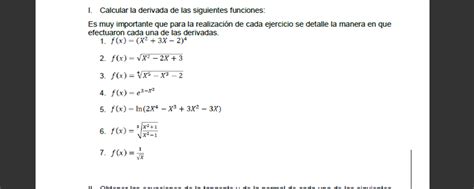 Solved 1 Calcular La Derivada De Las Siguientes Funciones Es Muy Course Hero