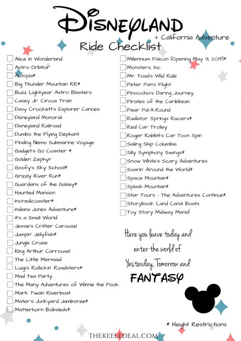 Disney World Ride List Printable | Calendar Printables Free Blank