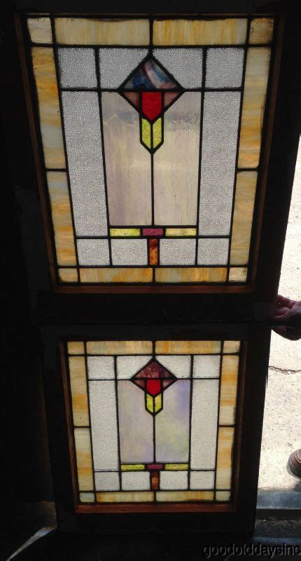 Pair Of Chicago Bungalow Stained Leaded Glass Window Craftsman Style