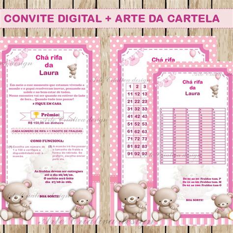 Convite Digital Ch Rifa Mais Cartela Ursinhaprincesa Elo