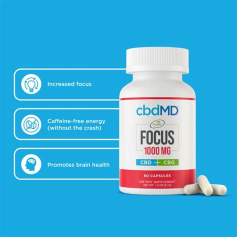 CbdMD CBD CBG Focus Capsules Broad Spectrum THC Free 60ct 1000mg