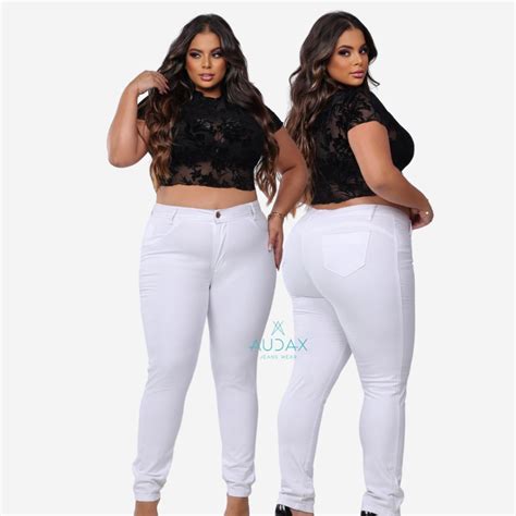 Cal A Jeans Feminina Branca Plus Size Enfermeira Cintura Alta Hot Pants