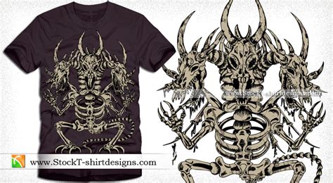 Vector T Shirt Design With Dragon Skeleton Vector T Shirt Designs