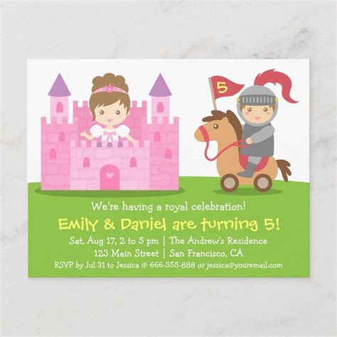 Medieval Princess And Knight Twins Birthday Party Invitation Zazzle