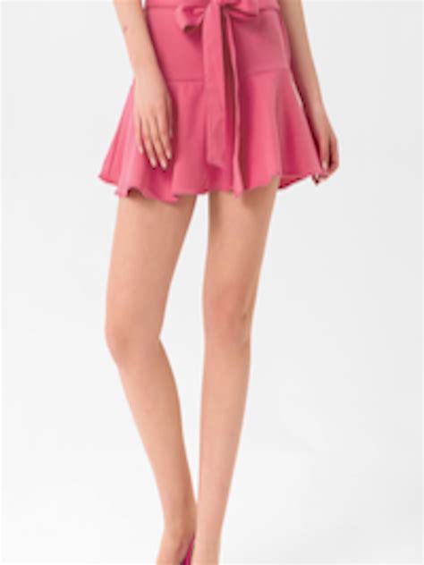 Buy Busem Pink Solid Casual Flared Mini Skirt With Attached Shorts