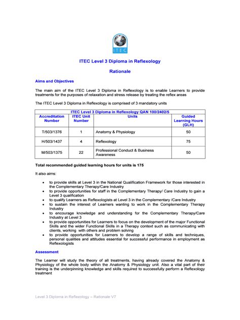 Fillable Online Itec Level Diploma In Reflexology Fax Email Print