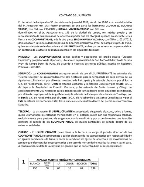 Principal Contrato De Usufructo