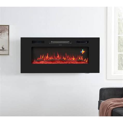 Homestock 50 Black Wall Mounted Electric Fireplace With 3 Colors Temperature Controlremote