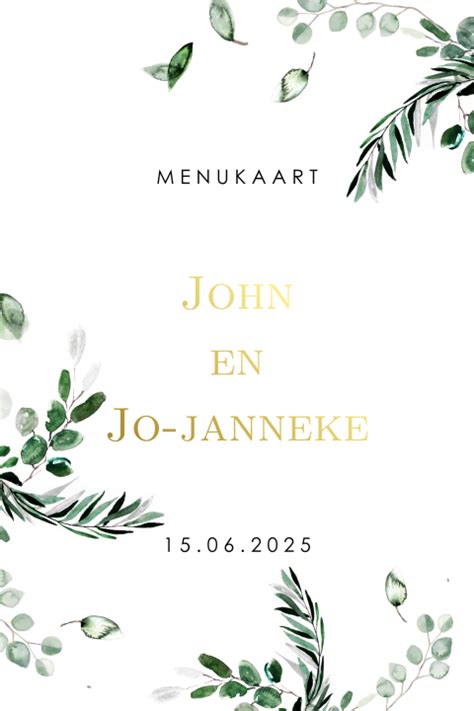 Botanische Menukaart Voor Huwelijksjubileum Met Goudfolie