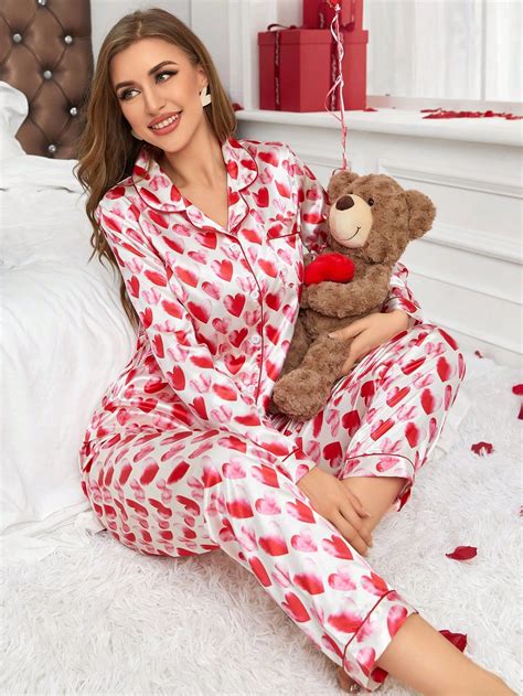 Womens Heart Pattern Print Pajama Seti Discovered Amazing Products On