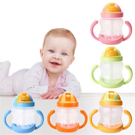 1pc Double Handle Baby Trainer Cup 280ml Newborn Baby Milk Bottle Straw