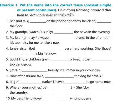 Put The Verbs Into The Correct Tense Present Simple Or Present