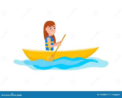 Kayaking Girl Sitting In Boat Vector Illustration Stock Vector