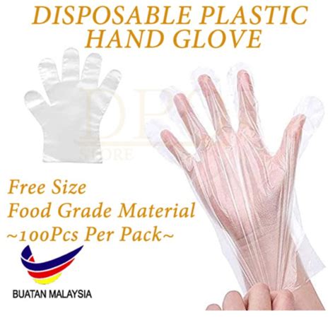 100 Pcs Hdpe Disposable Plastic Hand Glove Free Size Sarung Tangan