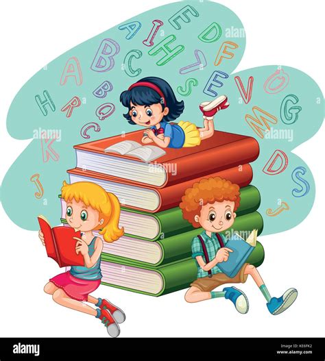 Tres niños leyendo libros ilustración Imagen Vector de stock Alamy