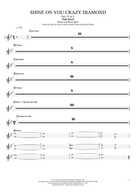 Shine On You Crazy Diamond P Iv And V Tab By Pink Floyd Guitar Pro Full Score Mysongbook