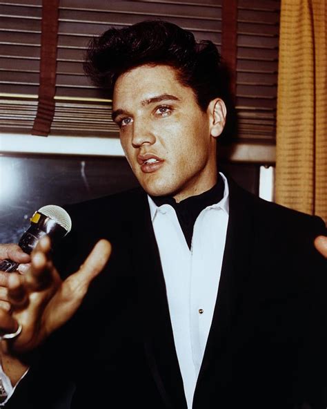 Elvis Presley Talking On Microphone Photograph By Globe Photos Fine