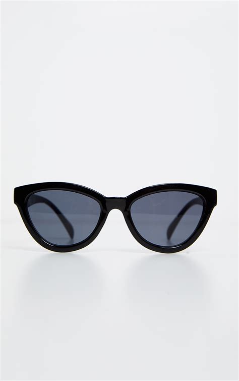 Black Shiny Oversized Cat Eye Frame Sunglasses Prettylittlething Aus