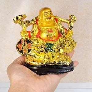 Tees Mart Vastu Feng Shui Laughing Buddha Holding Wealth Coin Ingots