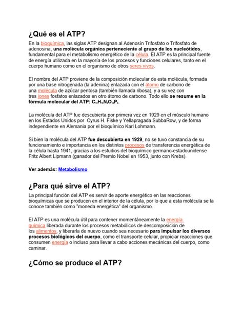 Qué Es El Atp Pdf Trifosfato De Adenosina Respiración Celular