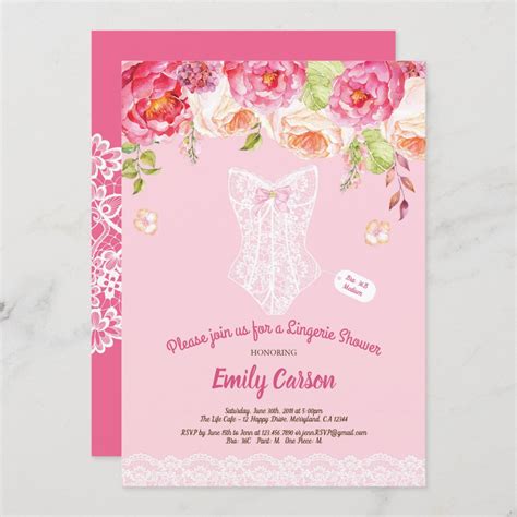 Pink And White Lace Lingerie Shower Bridal Party Invitation Zazzle