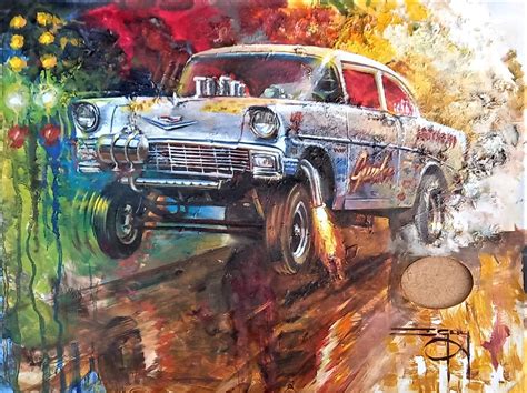 55 Chevy Gasser Palette Art Ian Guy Motoring Artist