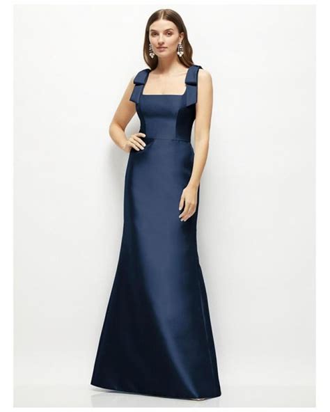 Alfred Sung Satin Fit And Flare Maxi Dress In Blue Lyst