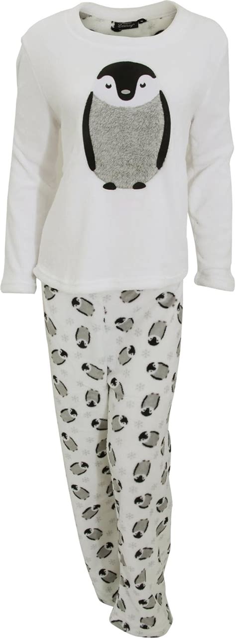 Womens Ladies Penguin Design Long Sleeve Fleece Top And Patterned Bottoms