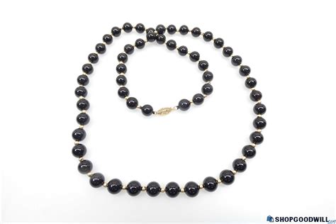 14k Yellow Gold Onyx Bead Strand Necklace 24 410g