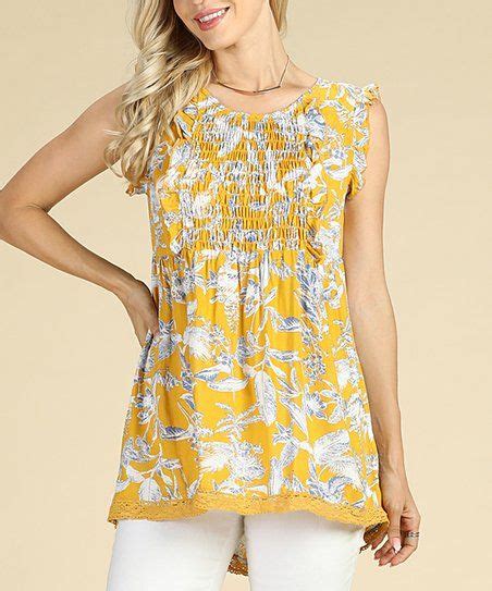 Suzanne Betro Weekend Marigold Floral Smocked Sleeveless Swing Top