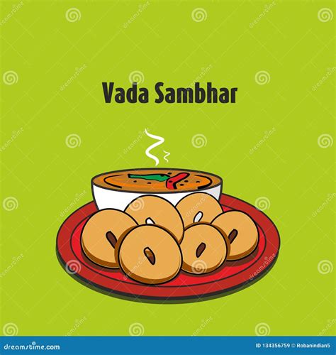 South Indian Food Vada Sambhar Vector Illustration Stock Vector