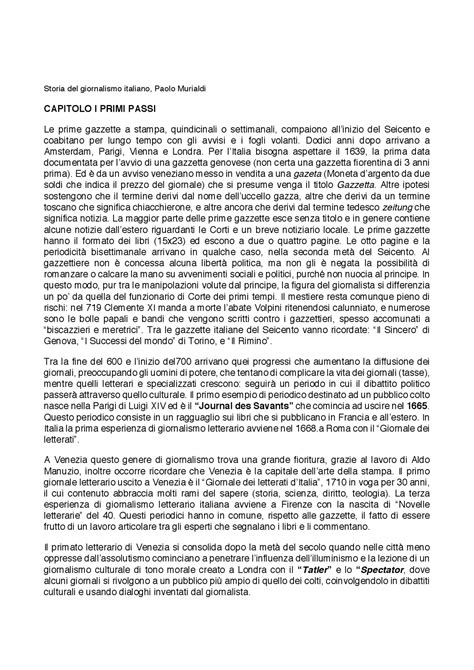 Riassunto Libro Storia Del Giornalismo Italiano Paolo Murialdi