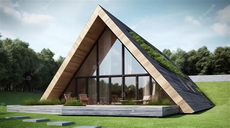 Premium Ai Image 3d Minimalist Modern Triangle Wood House Concept