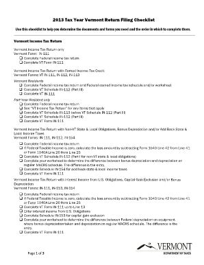 Fillable Online State Vt Tax Year Vermont Return Filing Checklist