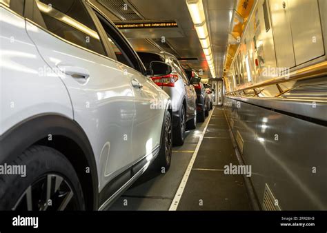 Passengers Cars Loaded Onto The Eurotunnel Train Known As Le Shuttle