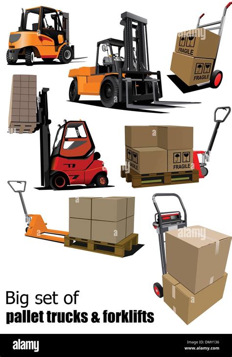 Big Set Of Forklifts And Pallet Trucks Vector Illustration Stock Vector