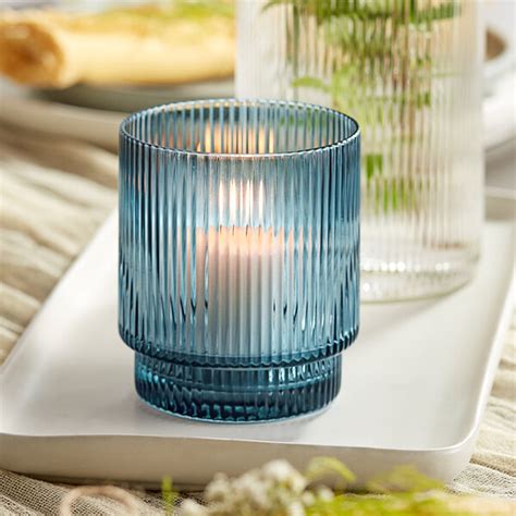 Acopa Lore Blue Glass Ribbed Tealight Votive Holder Sample