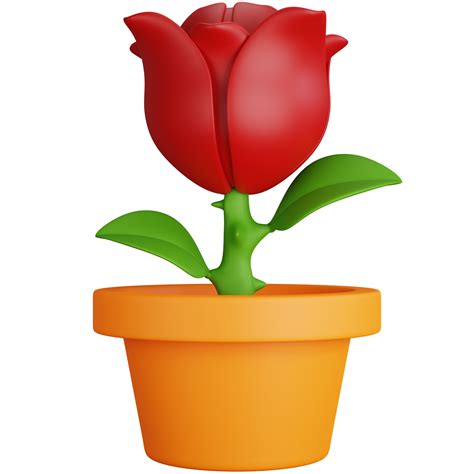 D Rendering Rose Flower With Pot Isolated Png