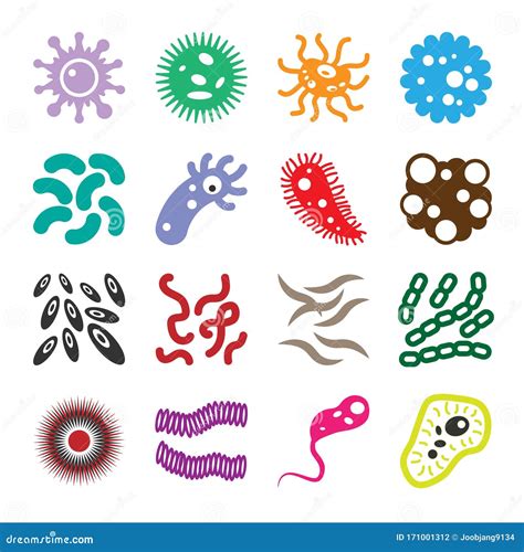 Bacteria Microbes Icons Set Isolated On White Infection Bacillus