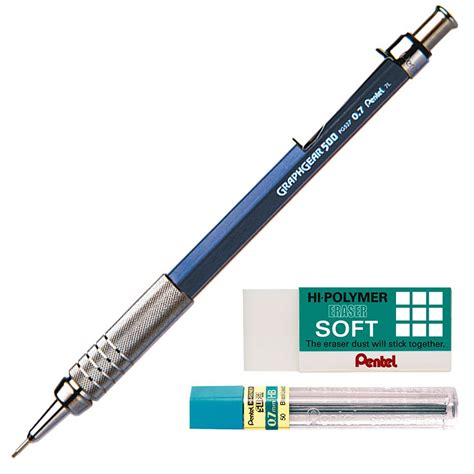 Kit Lapiseira Pentel Graphgear 500 0 7mm Grafite 0 7 HB Borracha Hi