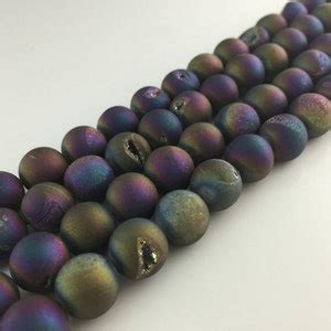 Rainbow Druzy Beads Titanium Druzy Agate Beads Metallic Agate Round