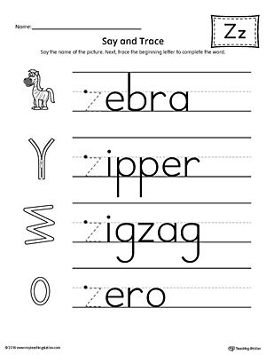 Say and Trace: Letter Z Beginning Sound Words Worksheet ...