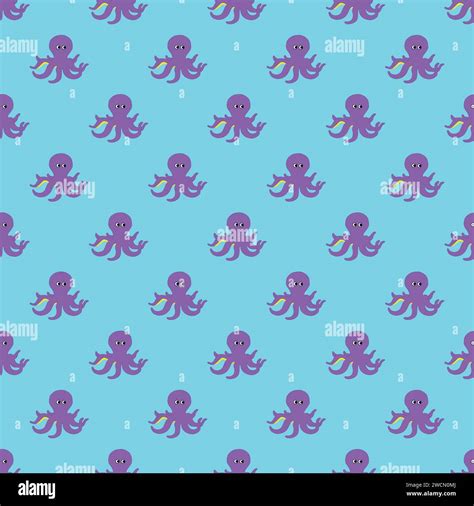 Octopus Seamless Pattern On The Blue Background Stock Vector Image